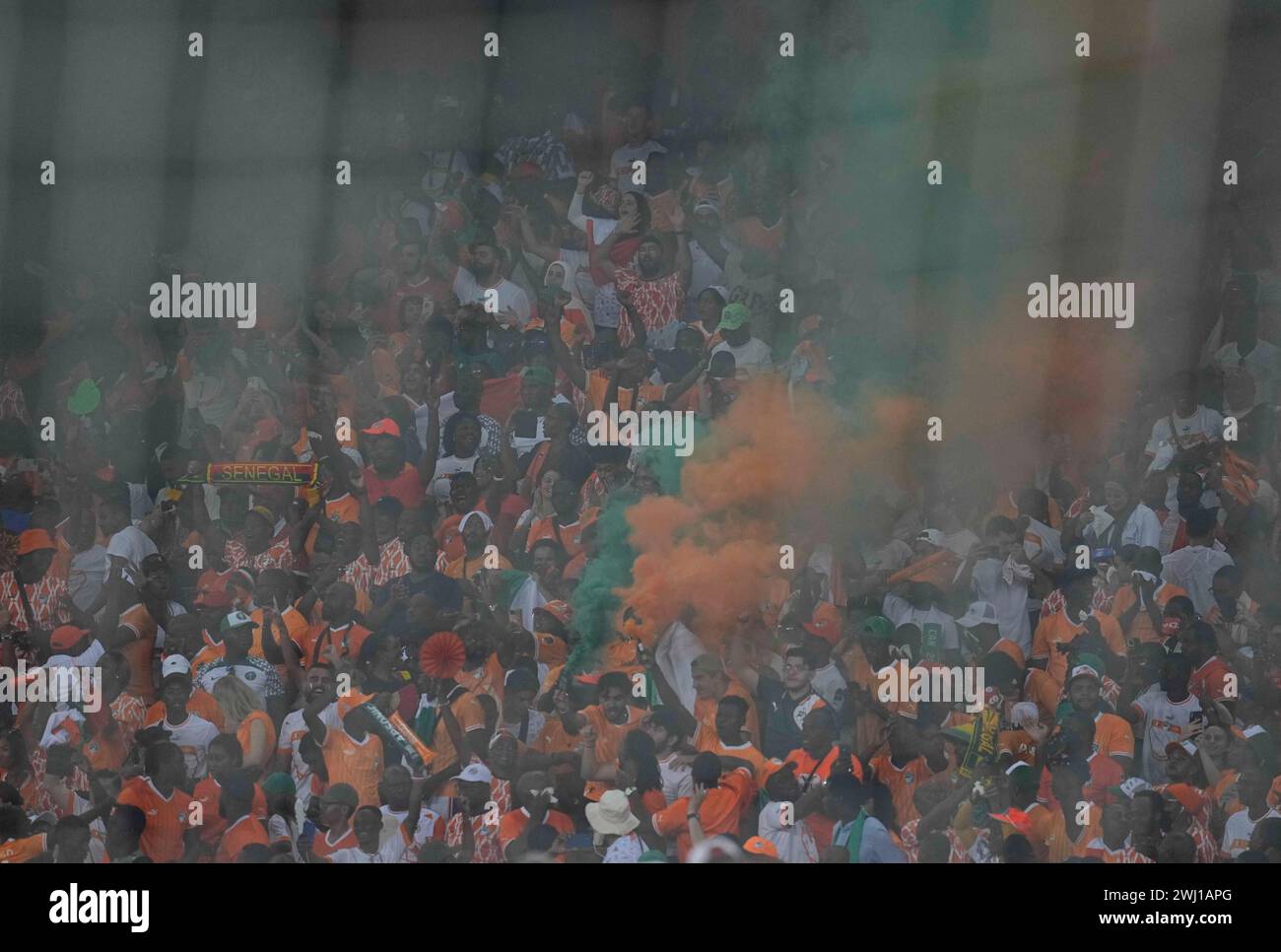 11. Februar 2024: Fans der Elfenbeinküste beim Finale des African Cup of Nations, Elfenbeinküste gegen Nigeria, im Alassane Ouattara Stadium, Abidjan, Elfenbeinküste. Kim Preis/CSM Stockfoto