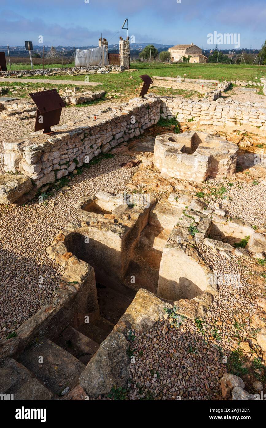 Taufbecken der Basilika Son Peretó des paläochristlichen Kultes, archäologische Stätte Son Peretó, Manacor, Mallorca, Balearen, Spanien Stockfoto