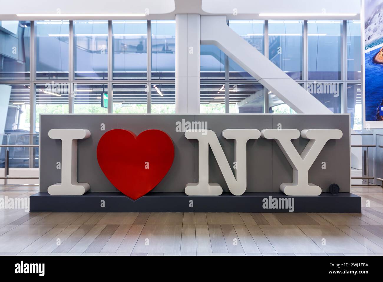 Ich liebe NY-Schild am LaGuardia Airport in New York, USA Stockfoto