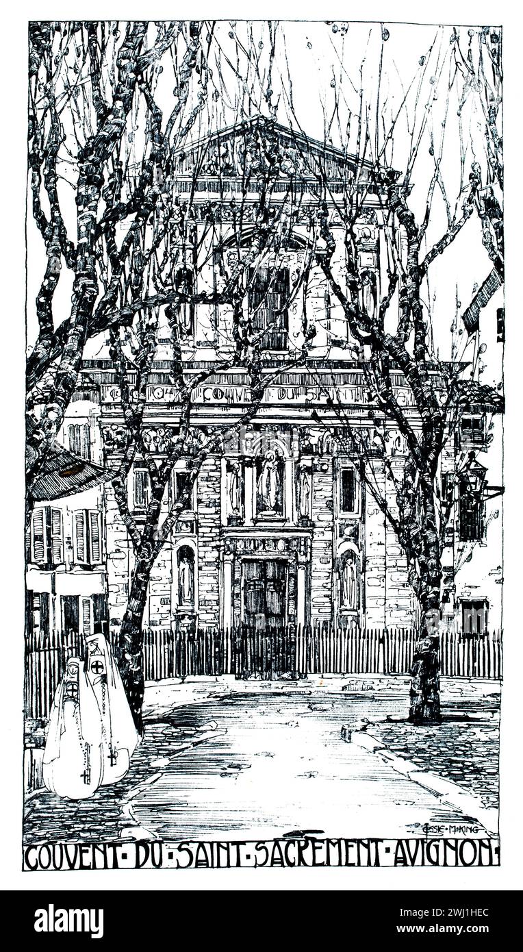 Convent du Saint Sacrement, Avignon, Strichzeichnung von Jessie Marion King Stockfoto