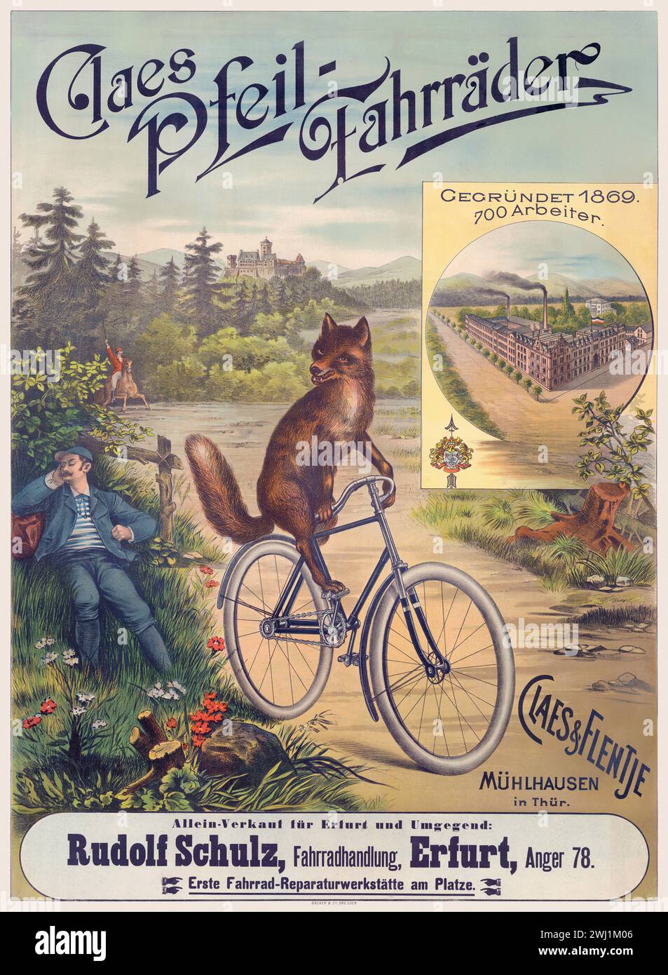 Claes Pfeil-Fahrräder... Claes & Flentje, Mühlhausen in Thür. Künstler unbekannt. Poster veröffentlicht 1905 in Deutschland. Stockfoto