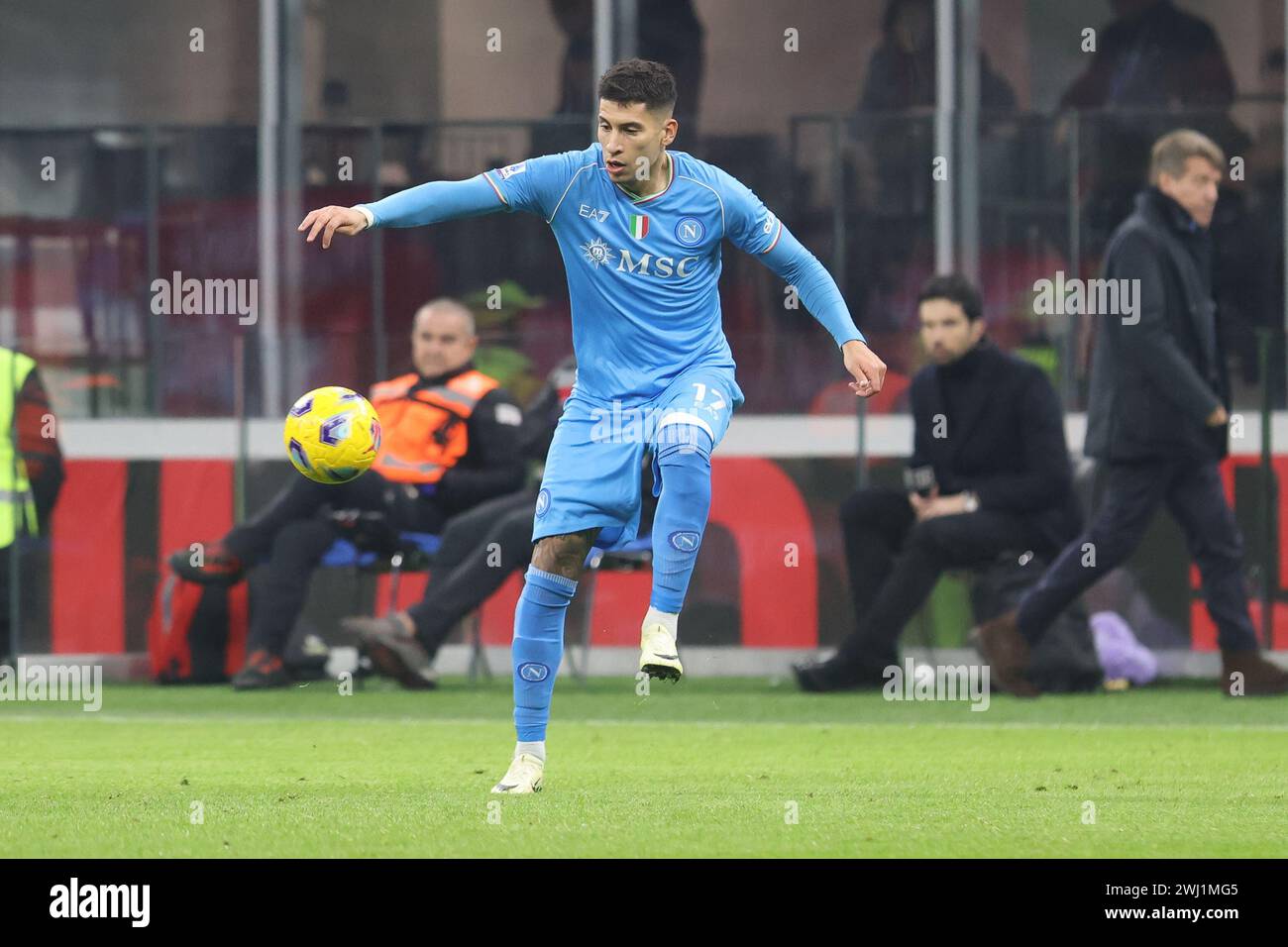 Mailand, Italien. Februar 2024. 11. Februar 2024 Mailand Italien - Sport, Fußball - AC Mailand vs SSC Neapel - Fußballmeisterschaft 2023/2024 - Stadio San Siro - im Bild: Mathias Olivera (17 SSC Neapel) Credit: Kines Milano/Alamy Live News Stockfoto