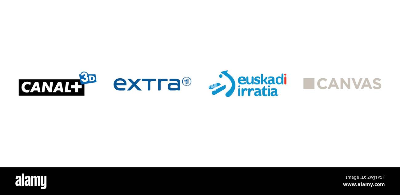 Euskadi Irratia, Extra 1, Kanal plus 3D, Leinwand. Vektorillustration, redaktionelles Logo. Stock Vektor