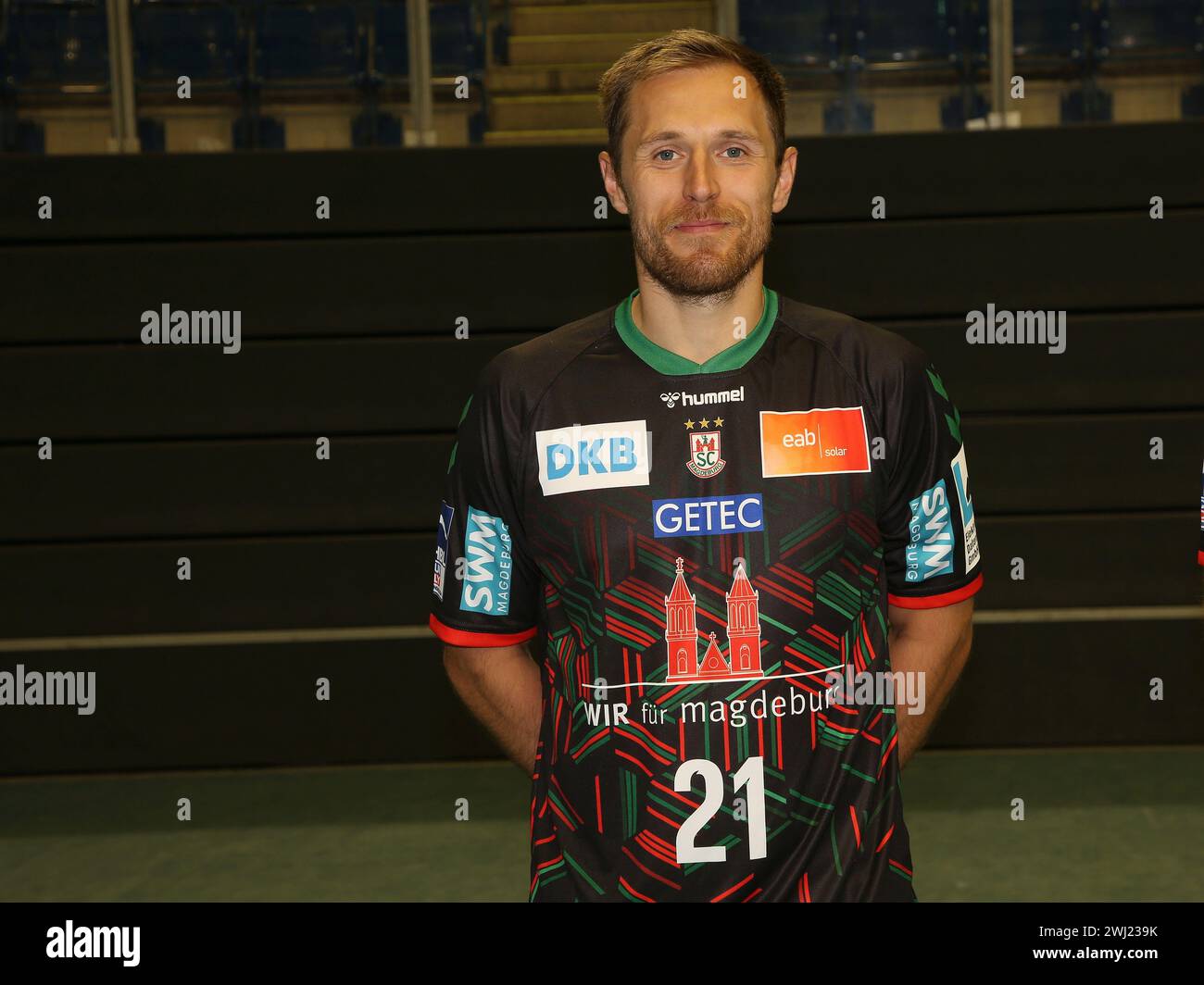 Handballspieler Albin Lagergren SC Magdeburg HBL Liqui Moly Handball Bundesliga Saison 2023-24 Stockfoto