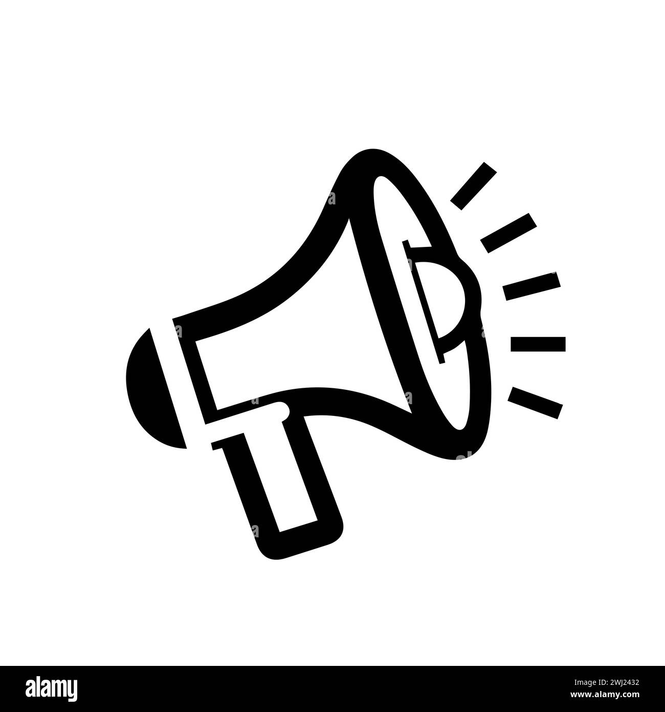 Megaphon-Symbol. Lautsprechersymbol. Schwarzes Symbol von Megaphon isoliert auf weiß Stock Vektor