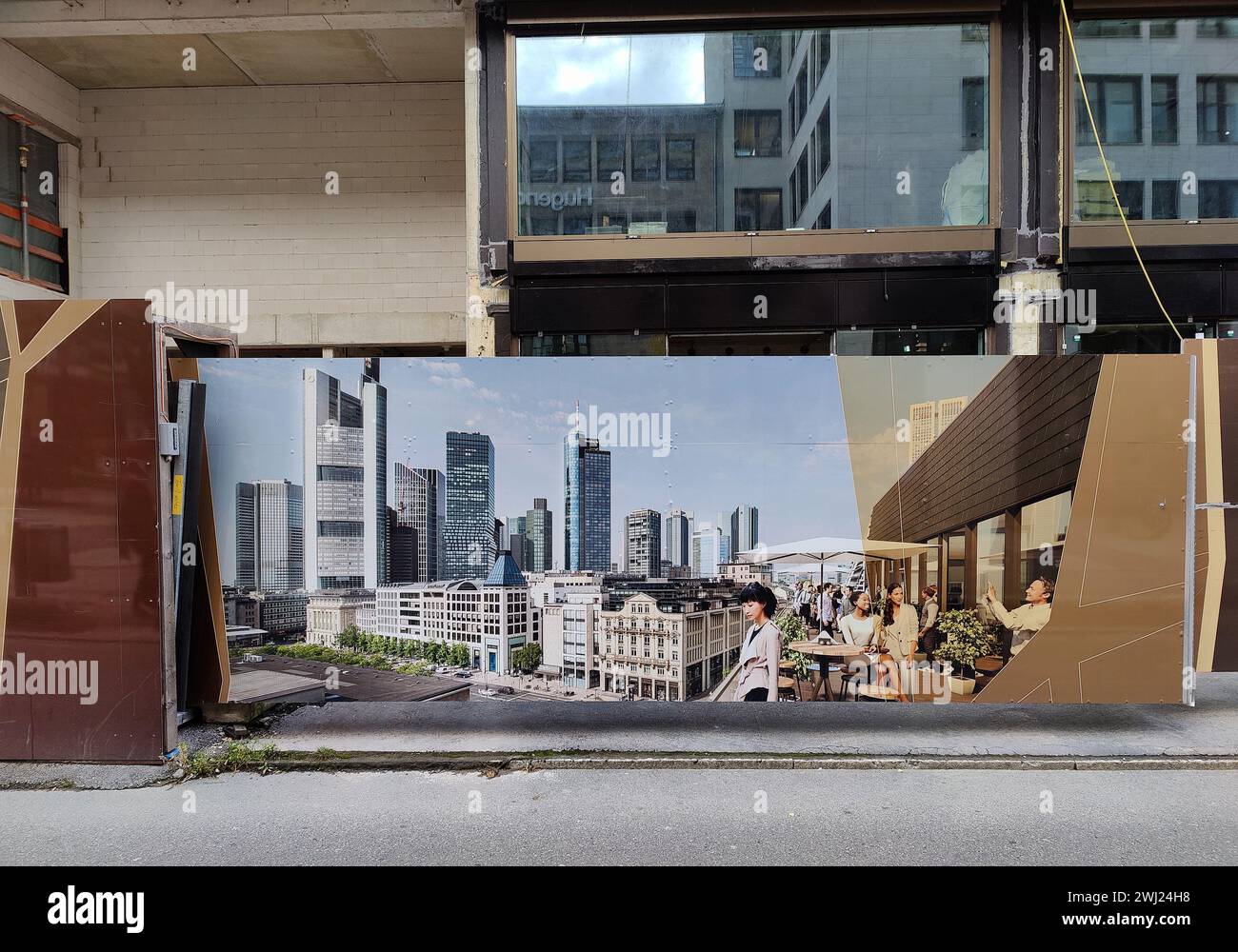 Generierte Ansicht und die Baustelle, Erscheinungsbild und Realität, Frankfurt am Main, Deutschland, Europa Stockfoto