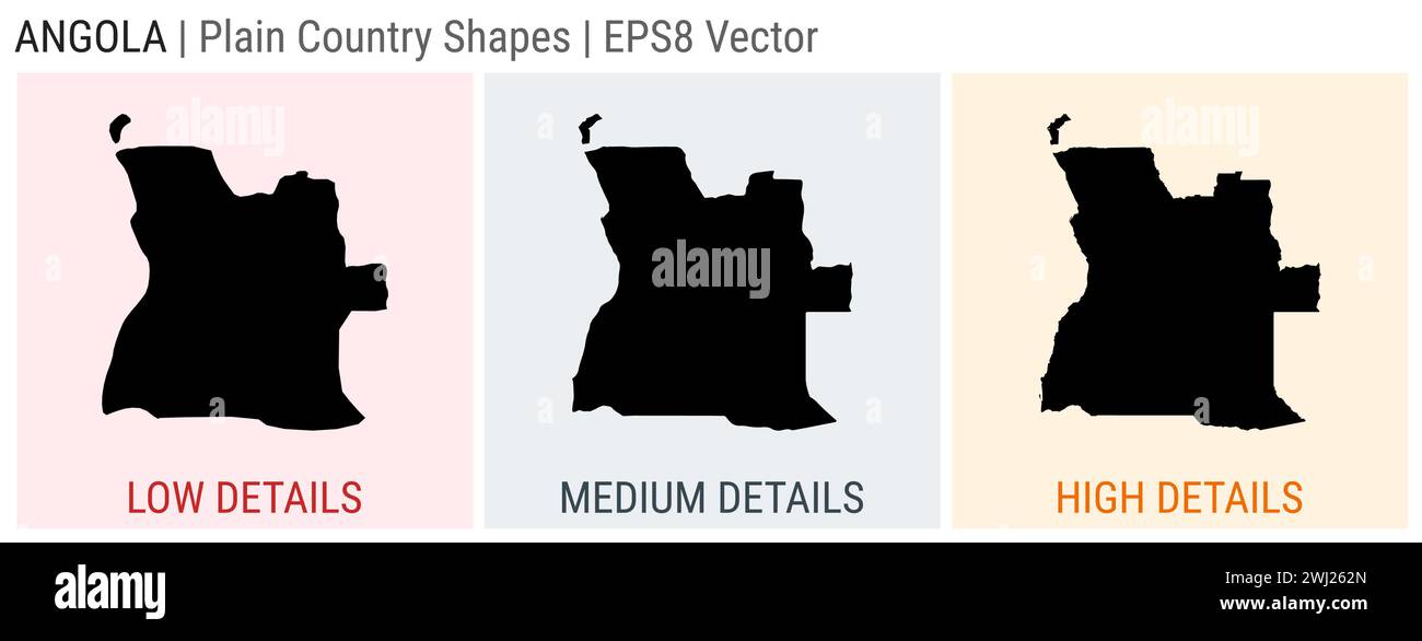 Angola - einfache Landform. Detaillierte Karten von Angola mit niedrigen, mittleren und hohen Details. EPS8 Vektordarstellung. Stock Vektor