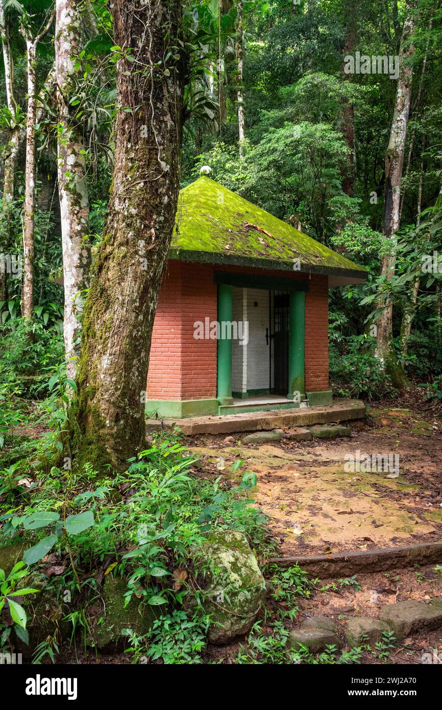 Kleine Badezimmerhütte im grünen Regenwald, Tijuca Nationalpark Stockfoto