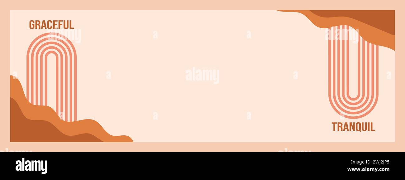 Minimalistische geometrische Zen-Bogen-Bannervorlage mit Text - anmutig und ruhig. Abstrakte Boho-Formen in Retro-Ästhetik für vielseitige Designanwendungen. Stock Vektor