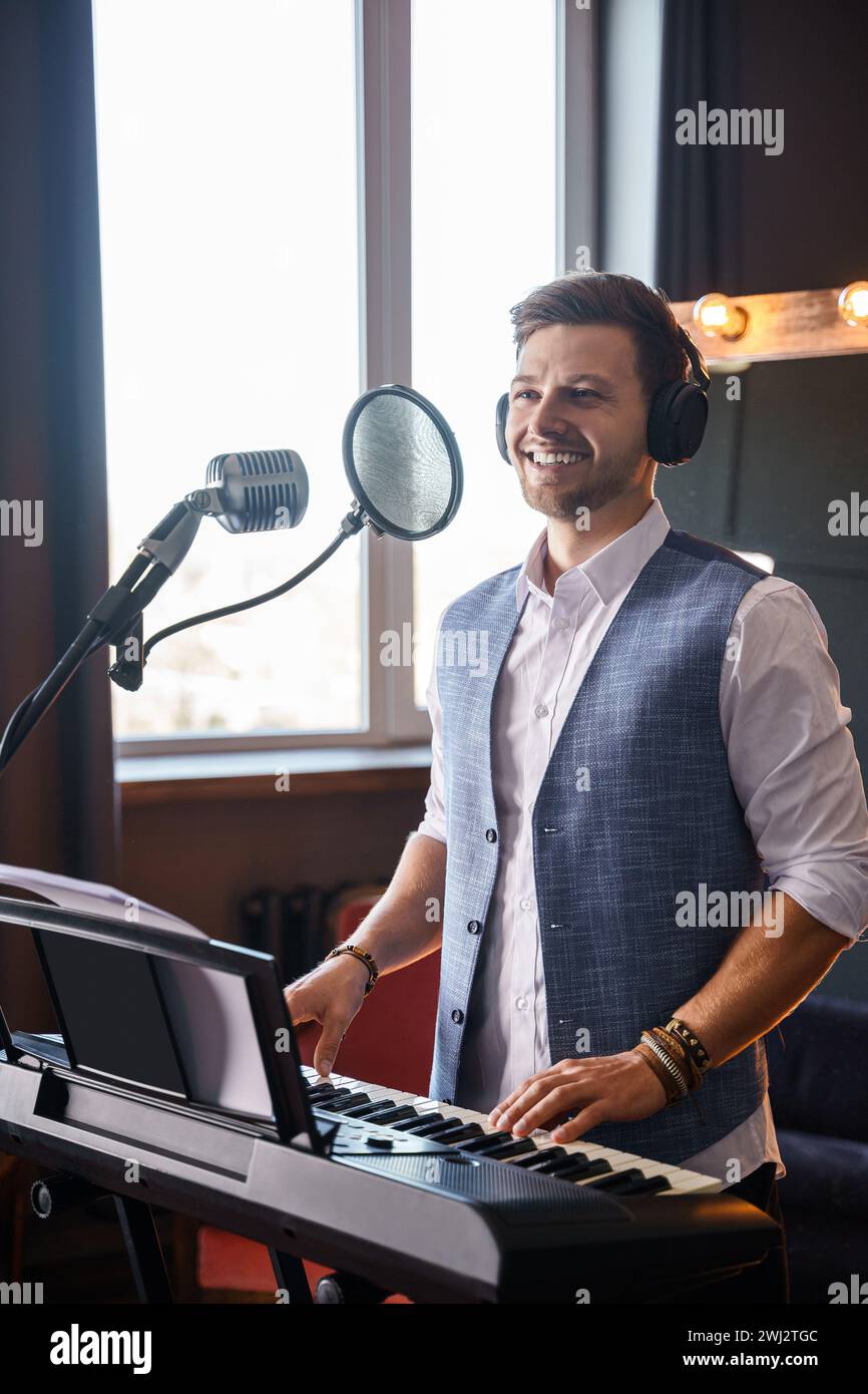 Junger Mann spielt Klavier in einem Studio Stockfoto