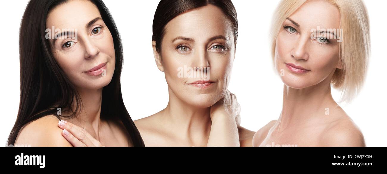 Gruppe gut aussehender Frauen mittleren Alters mit faltiger Haut Stockfoto