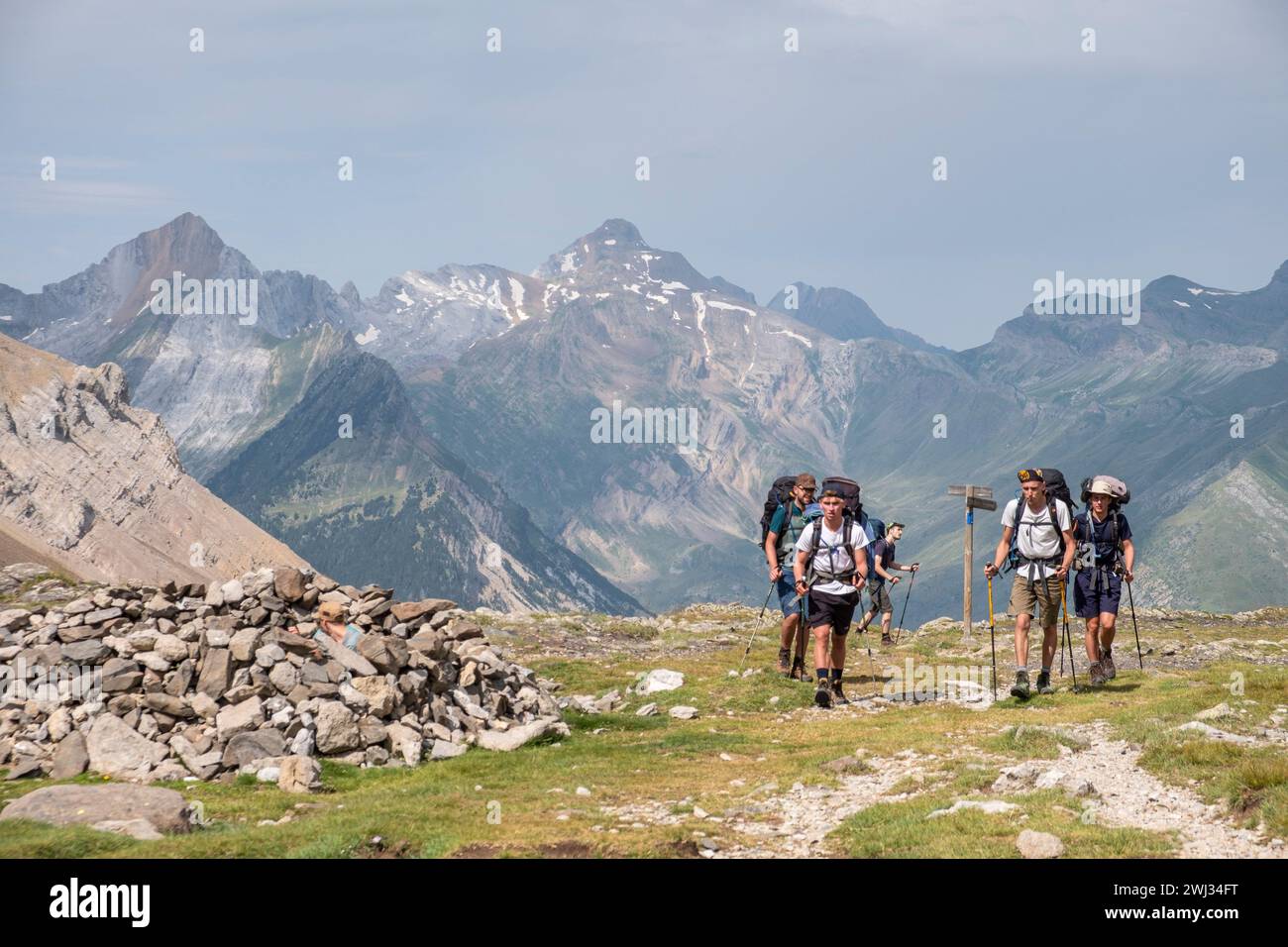 Fernwanderer, Puerto de Bujaruelo, französische Pyrenäen, Frankreich Stockfoto