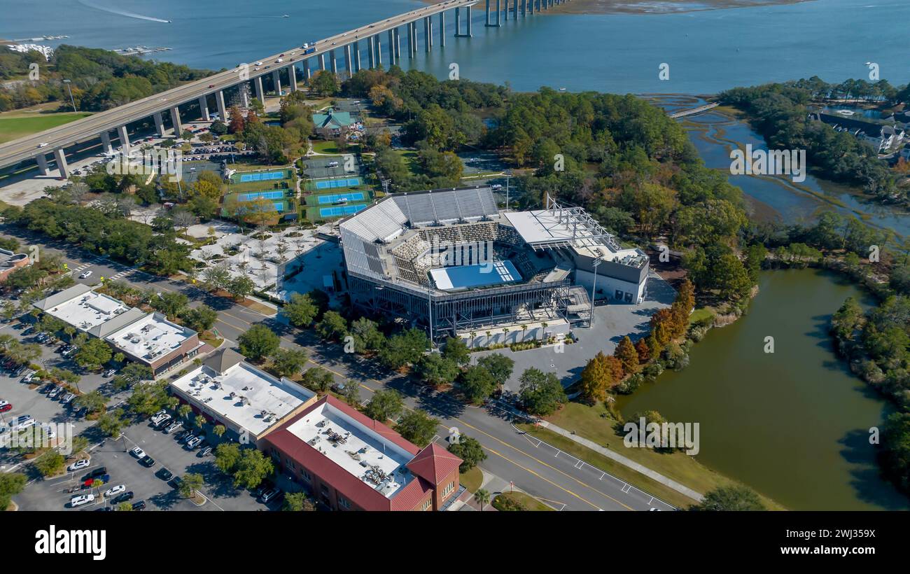 Luftaufnahme Des Credit One Stadions Auf Daniel Island In Charleston South Carolina Stockfoto