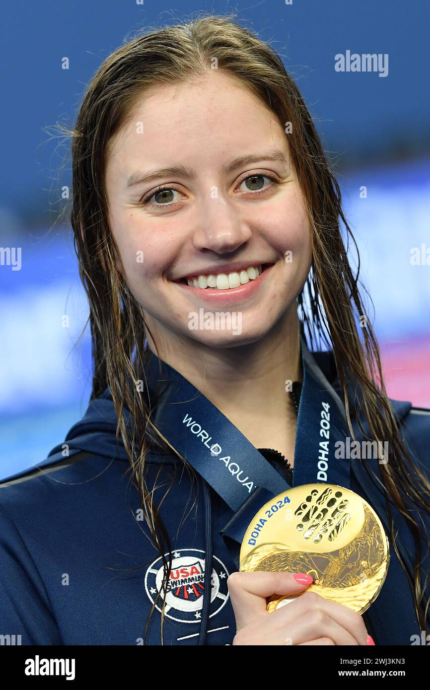 Doha, Qat. Februar 2024. Kate Douglass von den USA Goldmedaille bei der ...