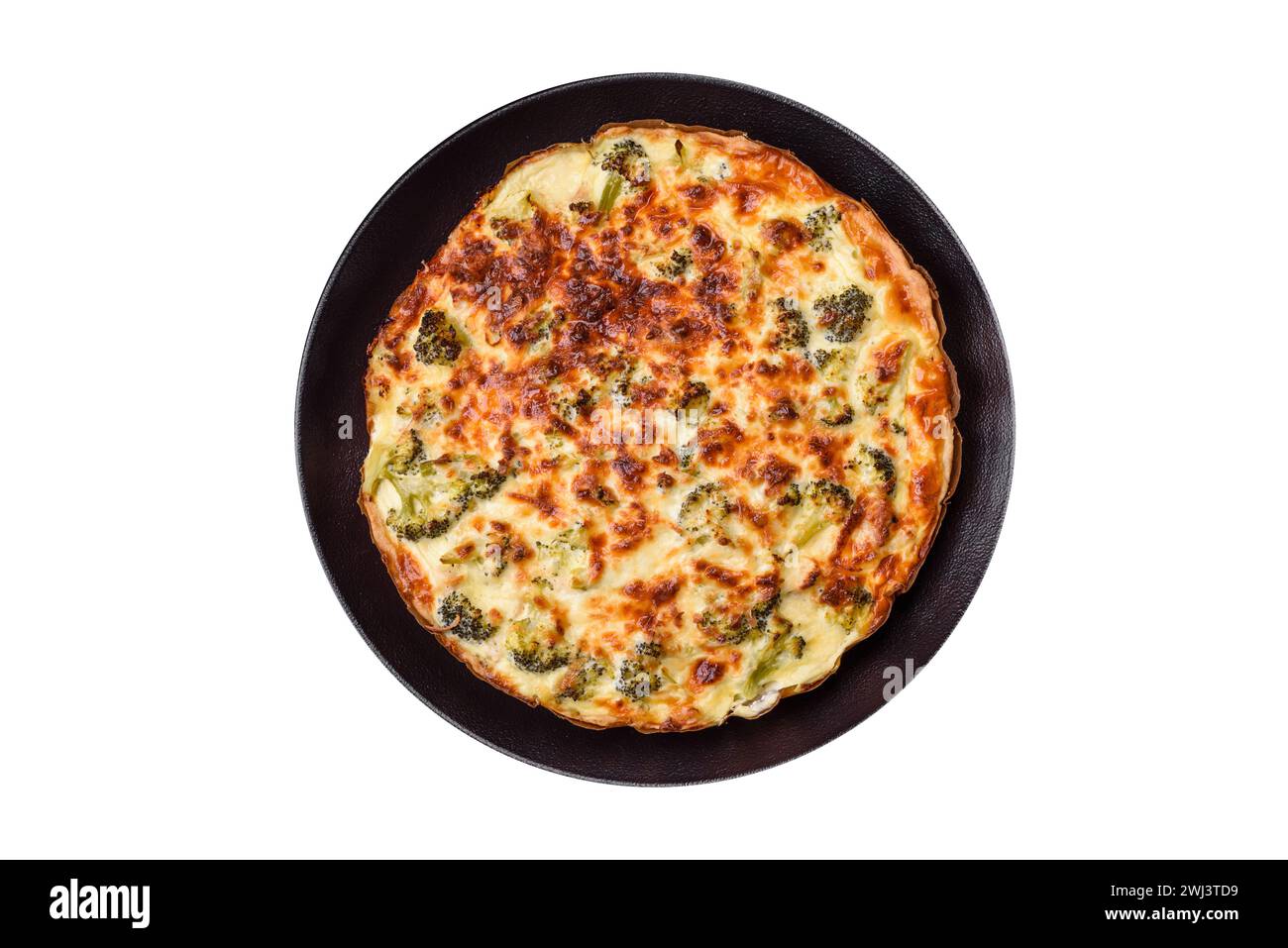 Leckere Quiche mit Brokkoli, Käse, Huhn, Gewürzen und Kräutern Stockfoto