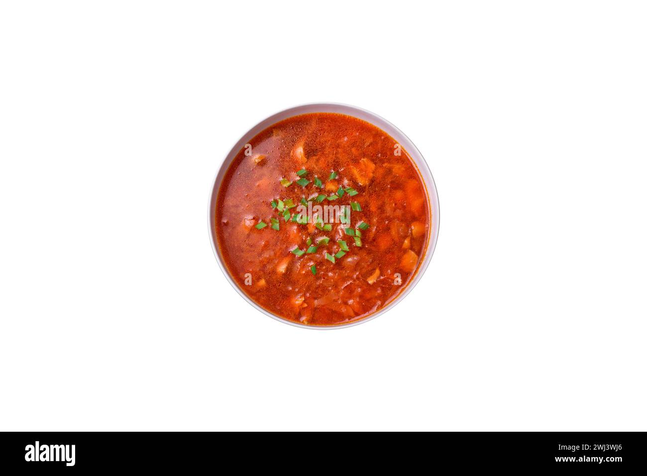 Köstlicher frischer ukrainischer Borschtsch mit Rüben, Karotten und Kohl Stockfoto