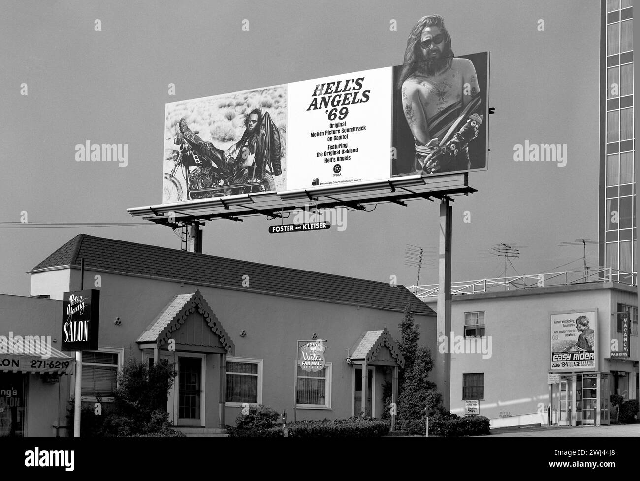 Hells Angels '69, Film, Reklametafeln, Werbung, Sunset Strip, West Hollywood, Los Angeles, Kalifornien, USA, 1969 Stockfoto