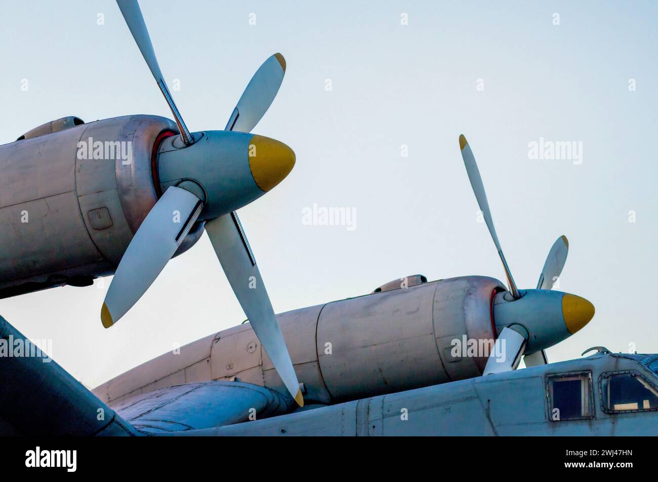 Propellermotor eines alten Oldtimer-Flugzeugs Stockfoto