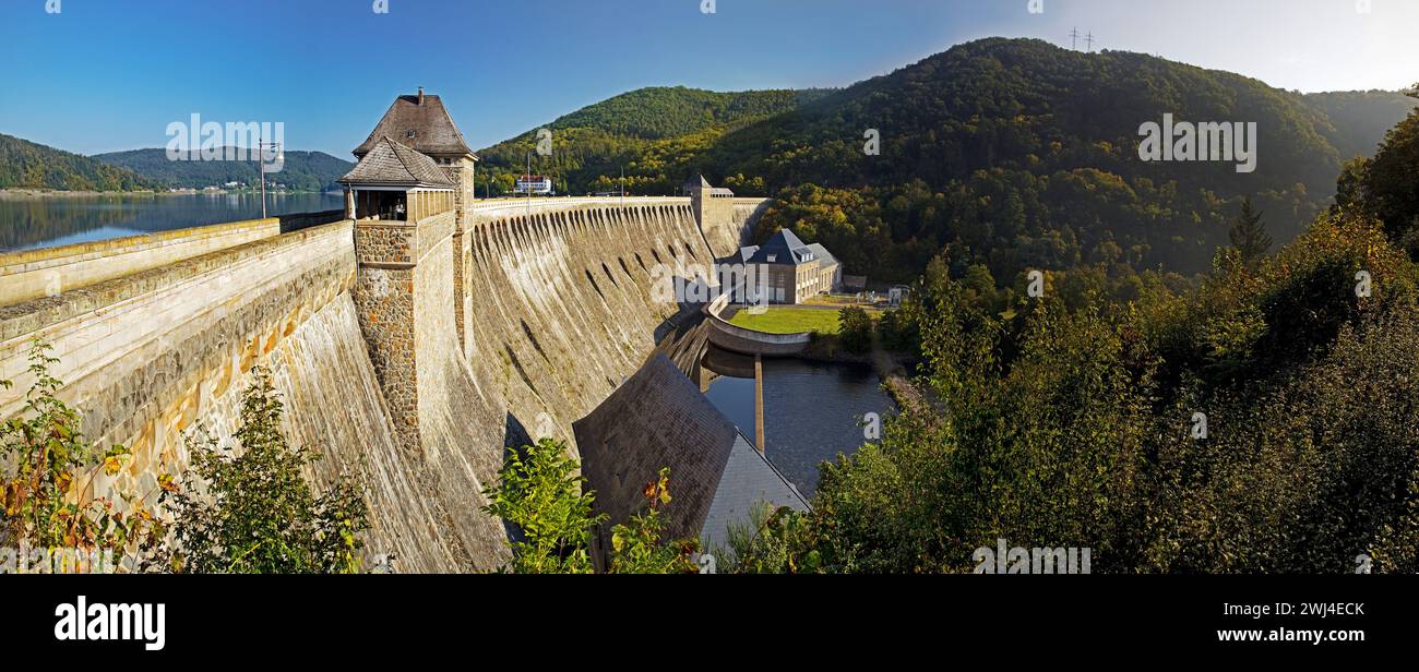 Damm Edersee, Edertalsperre, Edersee, Edertal, Bezirk Waldeck-Frankenberg, Hessen, Deutschland, Europa Stockfoto