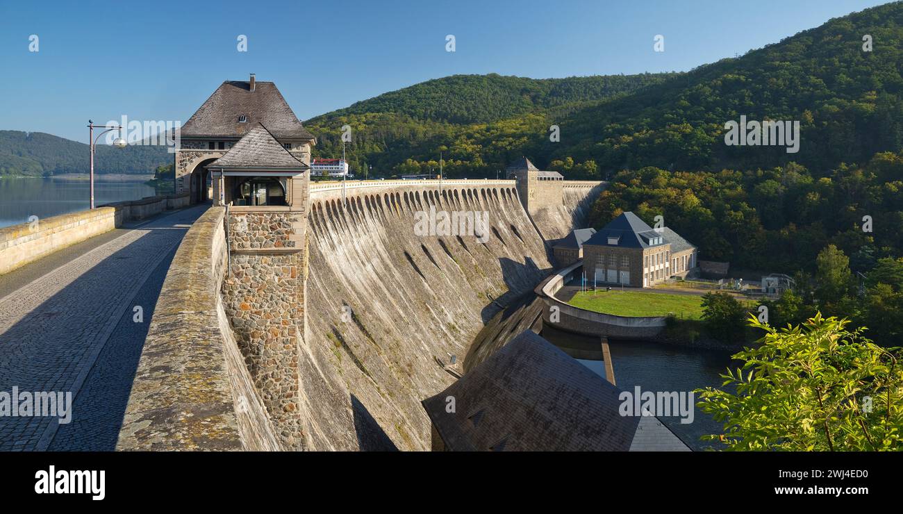 Damm Edersee, Edertalsperre, Edersee, Edertal, Bezirk Waldeck-Frankenberg, Hessen, Deutschland, Europa Stockfoto