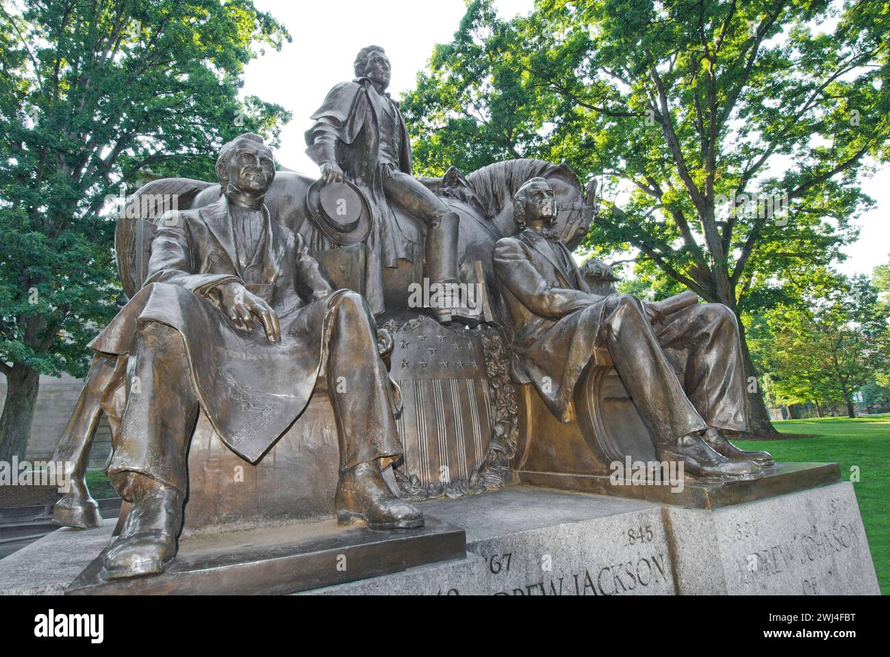 „Presidents North Carolina Give the Nation“ Andrew Jackson (7. US-Präsident), James Polk (11. US-Präsident), Andrew Johnson (17. US-Präsident) Stockfoto