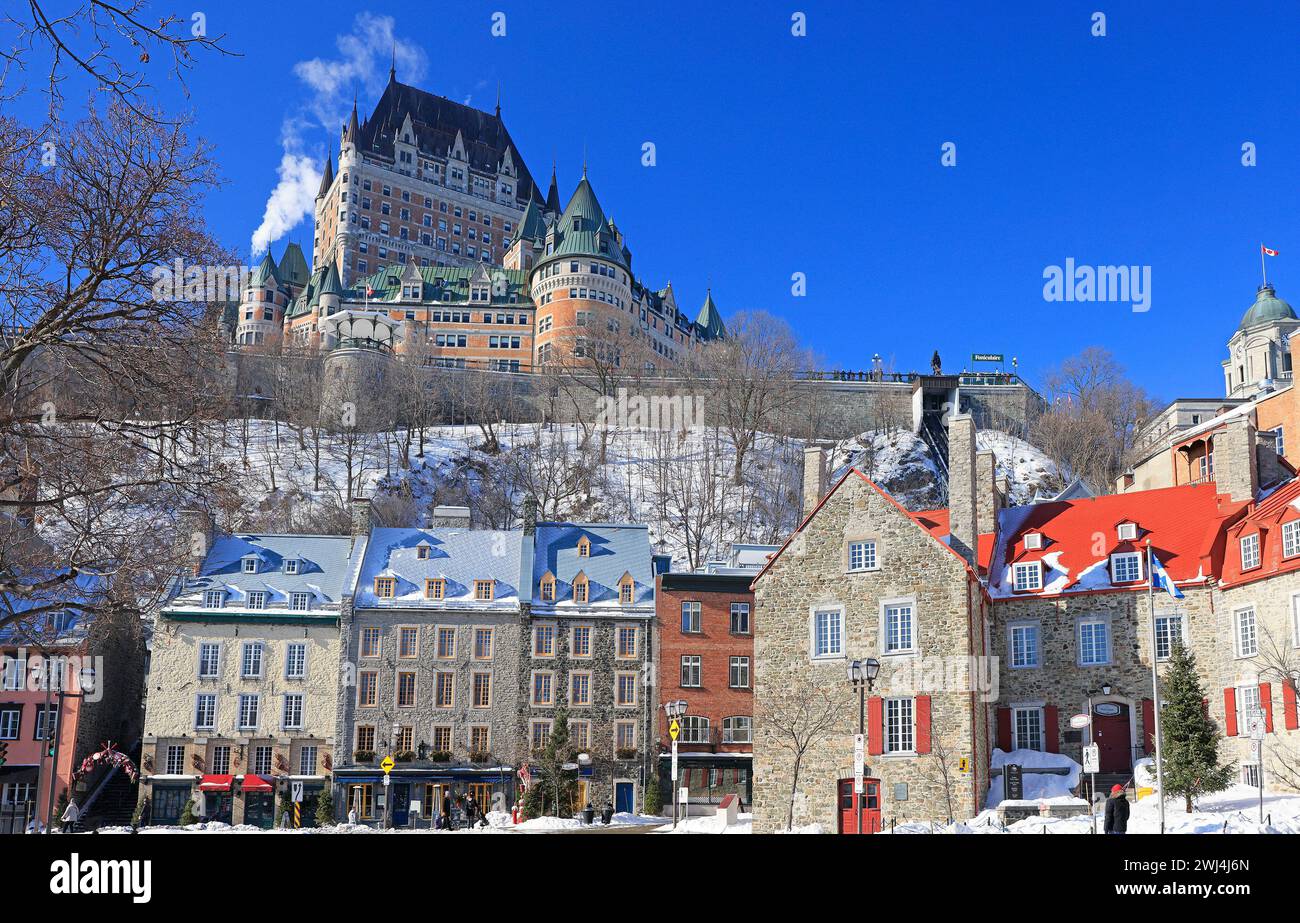 Skyline von Quebec City im Winter, Kanada Stockfoto