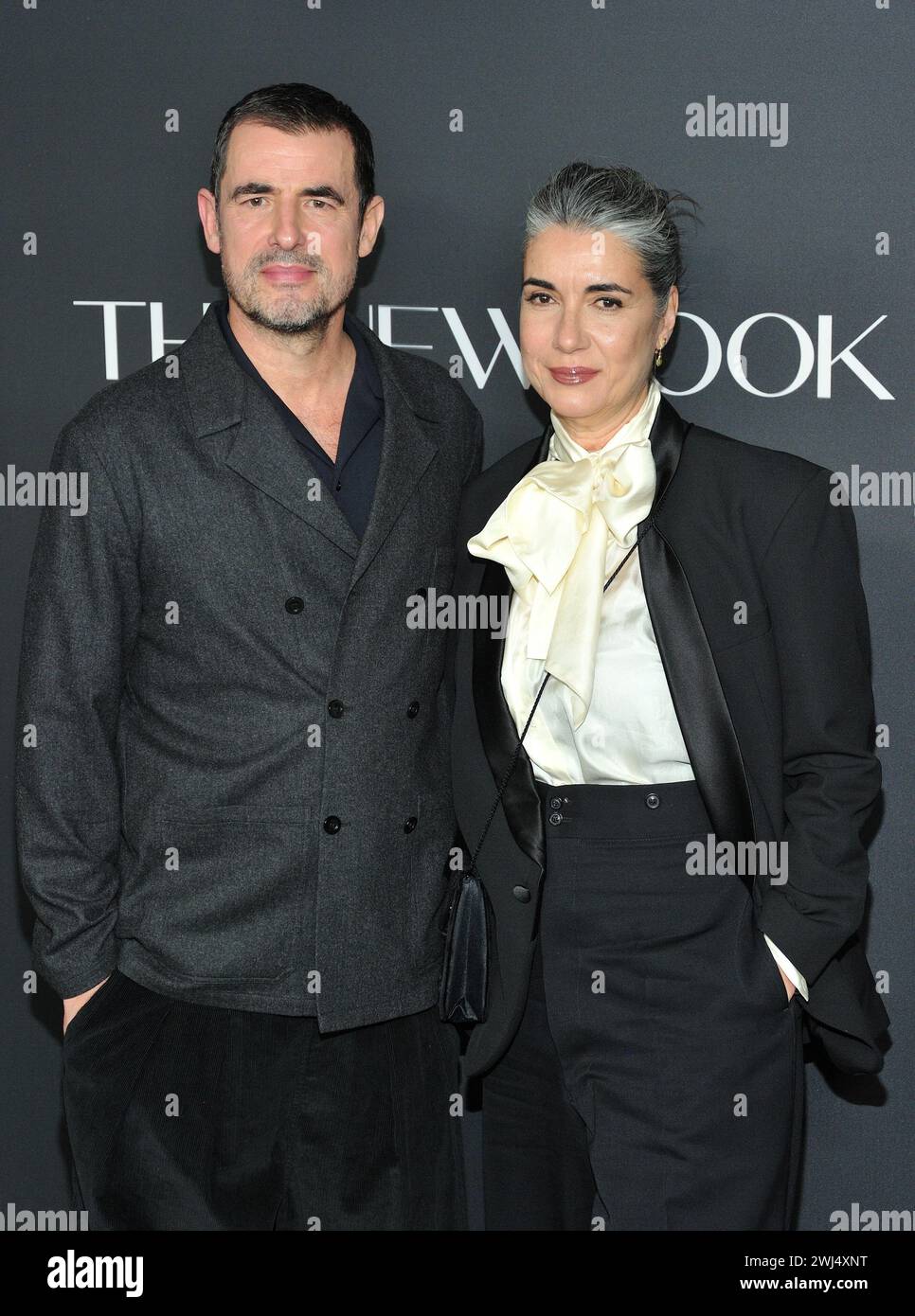New York, USA. Februar 2024. L-R: Claes Bang und Lis Kasper Bang nehmen am 12. Februar 2024 an der New Yorker Premiere des New Look in Florence Gould Hall in der Alliance Francaise in New York Teil. (Foto: Stephen Smith/SIPA USA) Credit: SIPA USA/Alamy Live News Stockfoto