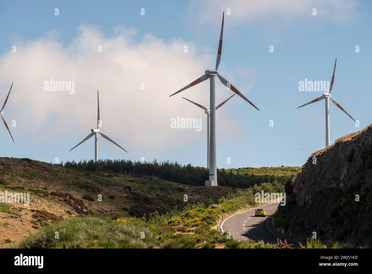 Windturbinenlandschaft aus dem Hochland der Insel Madeira, Portugal Stockfoto