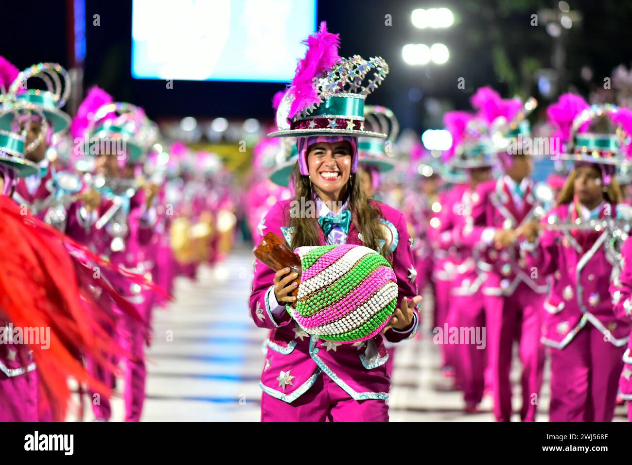 Rio De Janeiro, Brasilien. Februar 2024. RJ - RIO DE JANEIRO - 02/12/2024 - KARNEVAL RIO 202, BESONDERE GRUPPENPARADE - Mitglieder der Samba-Schule Estacao Primeira de Mangueira während der Vorstellung der zweiten Nacht der Rio de Janeiro-Sonderparade in den Marques de Sapucai Sambadrome an diesem Montag (12). Foto: Thiago Ribeiro/AGIF (Foto: Thiago Ribeiro/AGIF/SIPA USA) Credit: SIPA USA/Alamy Live News Stockfoto