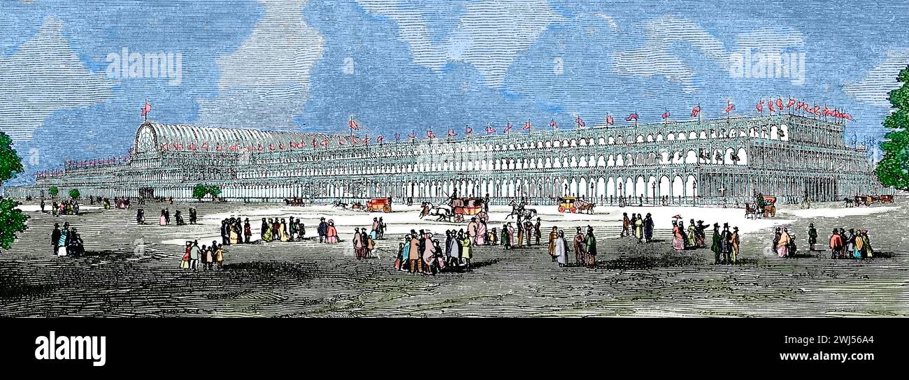 London. Hyde Park. Der Crystal Palace wurde von Joseph Paxton entworfen. Große Ausstellung, 1851. Stockfoto