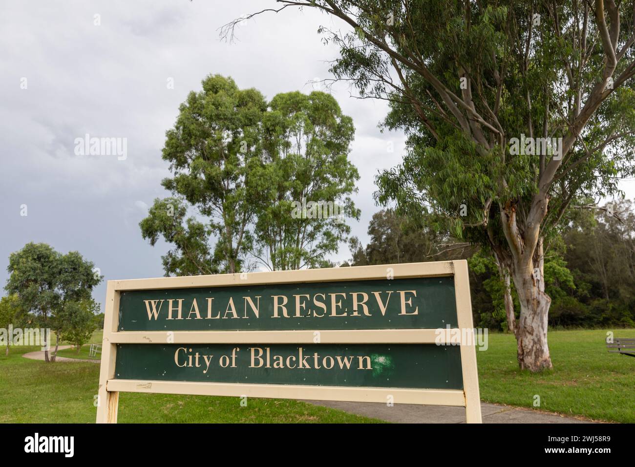 Whalan, ein Vorort von Sydney im Gebiet des Blacktown council im Westen von Sydney, lokales Parkreservat namens Whalan Reserve, Open Space, NSW, Australien Stockfoto