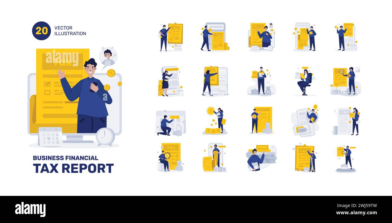 Sammlung für die Illustration der Steuerberichte für Unternehmen Stock Vektor