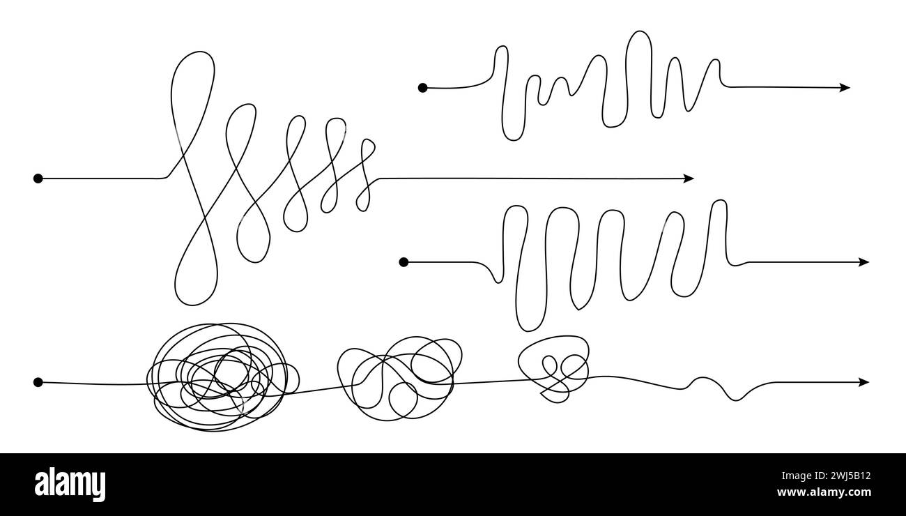 Komplexe einfache Weg von Anfang bis Idee. Chaos Vereinfachung, Problemlösung und Business-Lösungen Ideensuche Konzept Vektor Illustration. Hand Stock Vektor