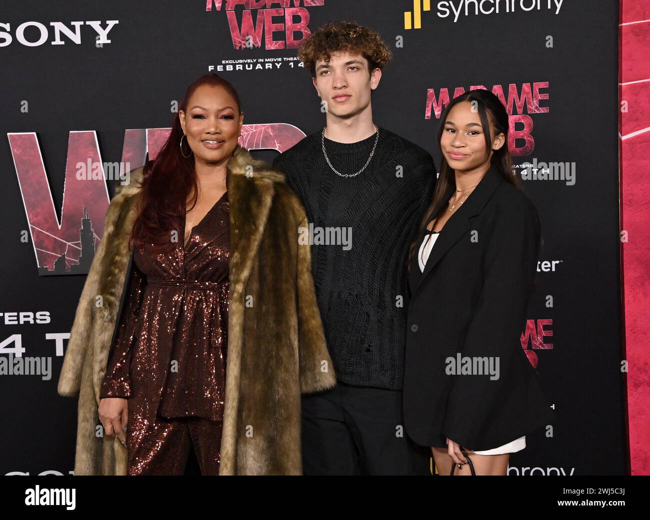 Westwood, USA. Februar 2024. Garcelle Beauvais, Jaid Thomas Nilon und Ashlyn Arnold kommen am 12. Februar 2024 zur „Madame Web“-Weltpremiere im Regency Village Theatre in Westwood, KALIFORNIEN. © Tammie Arroyo/AFF-USA.com Credit: AFF/Alamy Live News Stockfoto