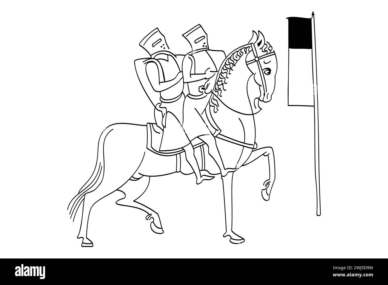 Siegel des Tempelritters mit dem Banner, ein Symbol, das zwei Ritter zeigt, die auf einem Pferd reiten. Das Templersiegel, wie es im 13. Jahrhundert dargestellt wurde. Stockfoto