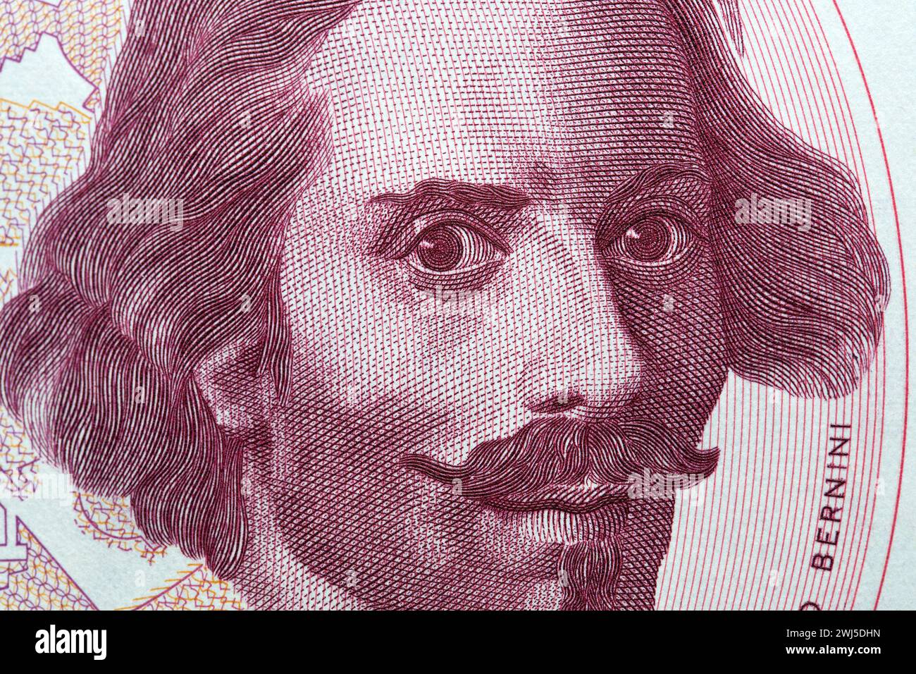 Gian Lorenzo Bernini ein Nahaufnahme-Porträt aus italienischem Geld - Lira Stockfoto