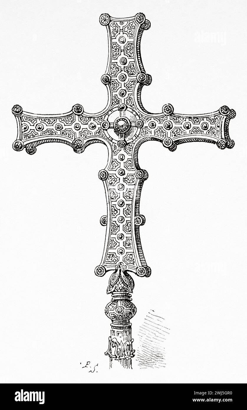 Das Kreuz von Cong wurde 1123 hergestellt, um ein Fragment des wahren Kreuzes zu umschließen, das nach Irland, Dublin, Irland, gebracht wurde. Europa. Drei Monate in Irland von Miss Marie Anne de Bovet (1855–1935) Limerick und die Clare Coast 1889, Le Tour du Monde 1890 Stockfoto