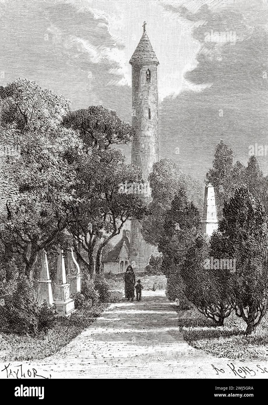 Glasnevin Cemetery wurde 1832 in Dublin, Irland, eröffnet. Europa. Drei Monate in Irland von Miss Marie Anne de Bovet (1855–1935) Limerick und die Clare Coast 1889, Le Tour du Monde 1890 Stockfoto