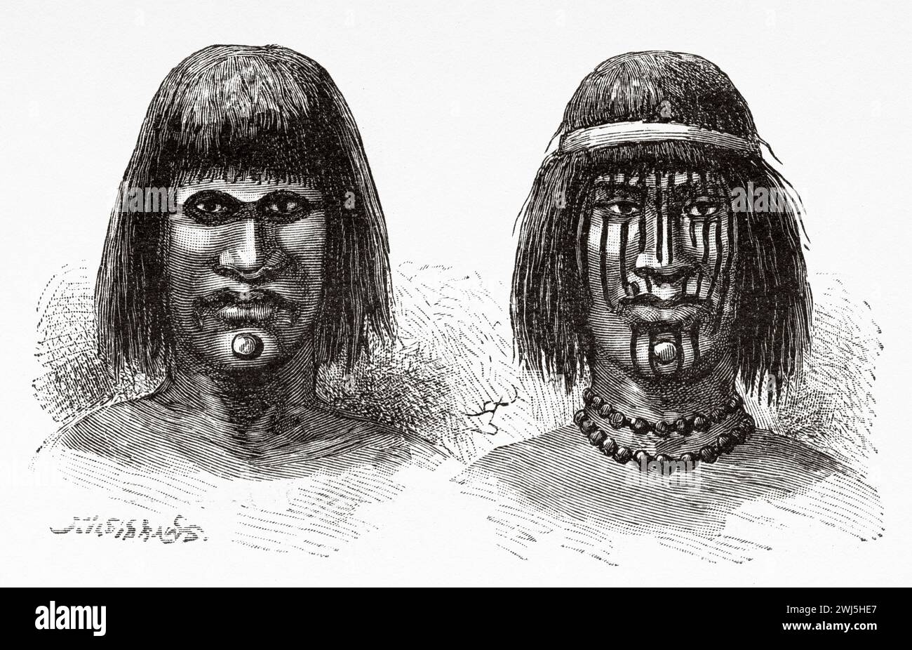 Die Choroten oder Chorotís sind ein Volk, das an beiden Ufern des Pilcomayo-Flusses im bolivianischen Chaco beheimatet ist. Bolivien, Südamerika. Reise zum Chaco Boreal 1886-1887 mit Emile-Arthur Thouar (1853 - 1915 bis 1920) Le Tour du Monde 1890 Stockfoto