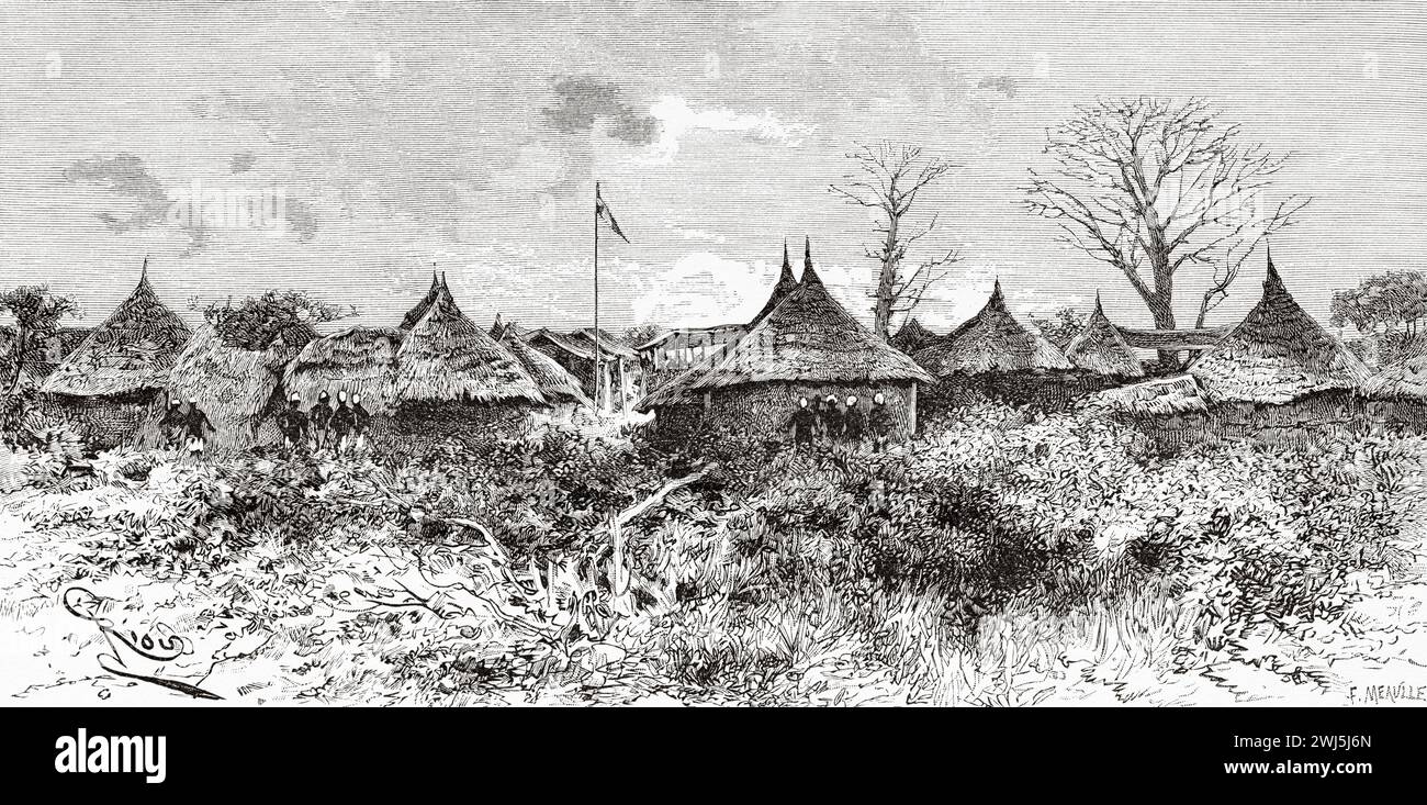 Missionslager, Guinea. Afrika. Zwei Feldzüge im Französischen Sudan, 1886-1888 von Joseph Simon Gallieni (1849–1916) Le Tour du Monde 1890 Stockfoto