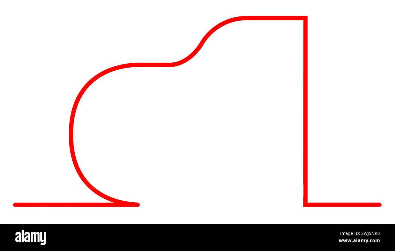 Draufsicht eines Flügels in roter durchgehender Umrandung über weißem Hintergrund Stockfoto