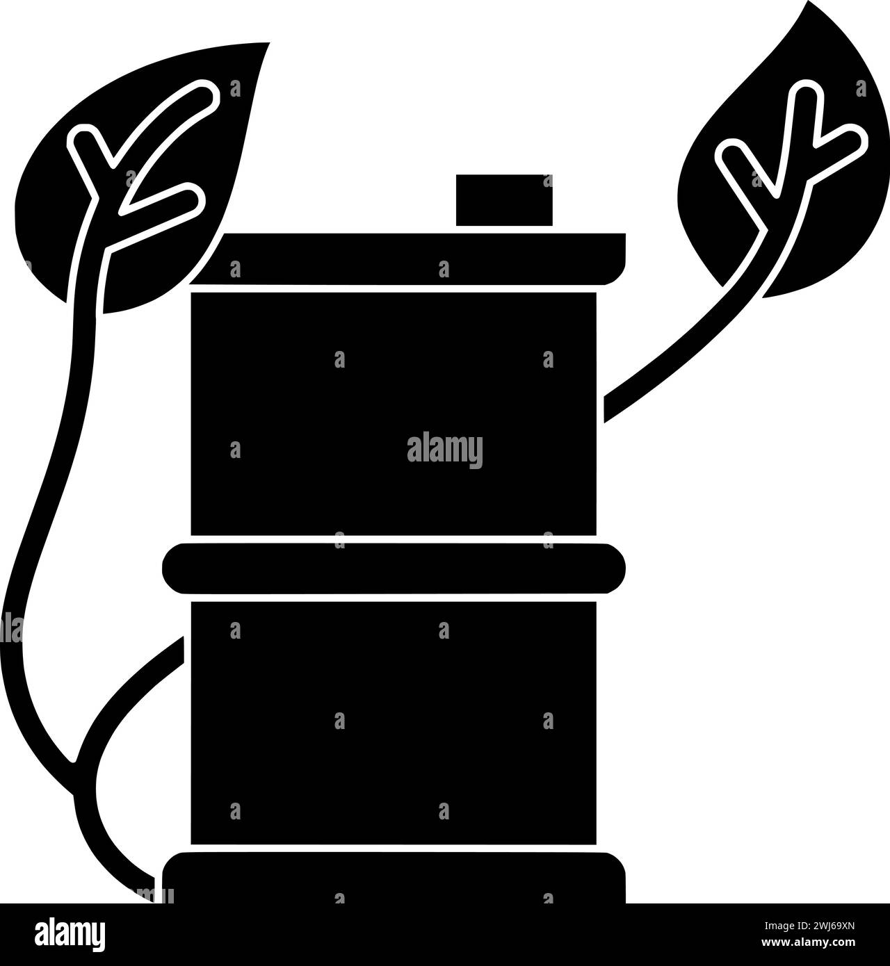 Schwarze Silhouette des Benzins oder flache Illustration der Bioenergie des Energy Logo Öl für Mais mit Blattsymbol und Kraftstoffform Biodiesel als Biodiesel für die Industrie Stock Vektor