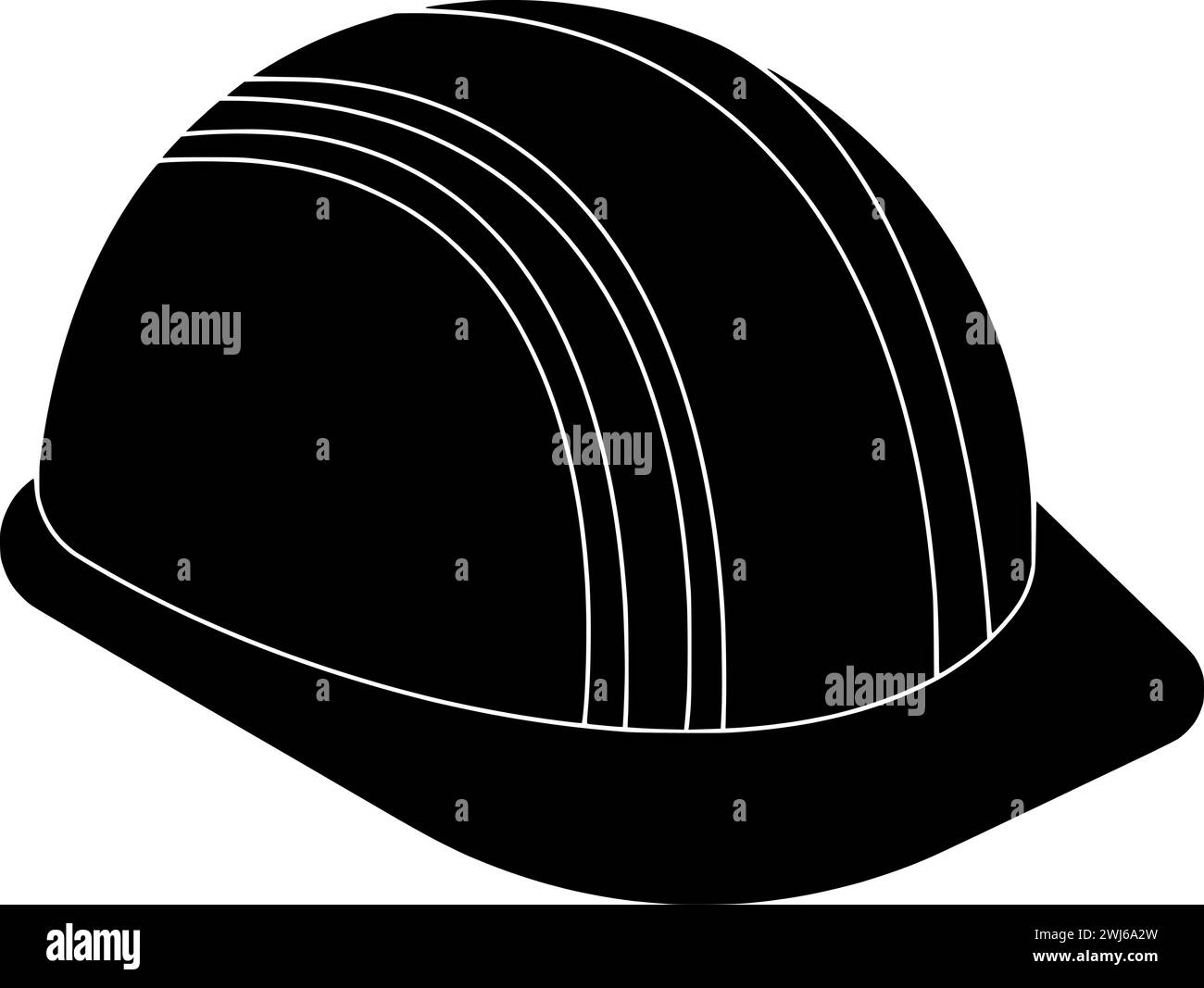 Schwarze Helmsilhouette oder flache Sicherheitsillustration des Ingenieurlogos Miner für Arbeiter mit Minensymbol und Bauform als Schutz für MINI Stock Vektor
