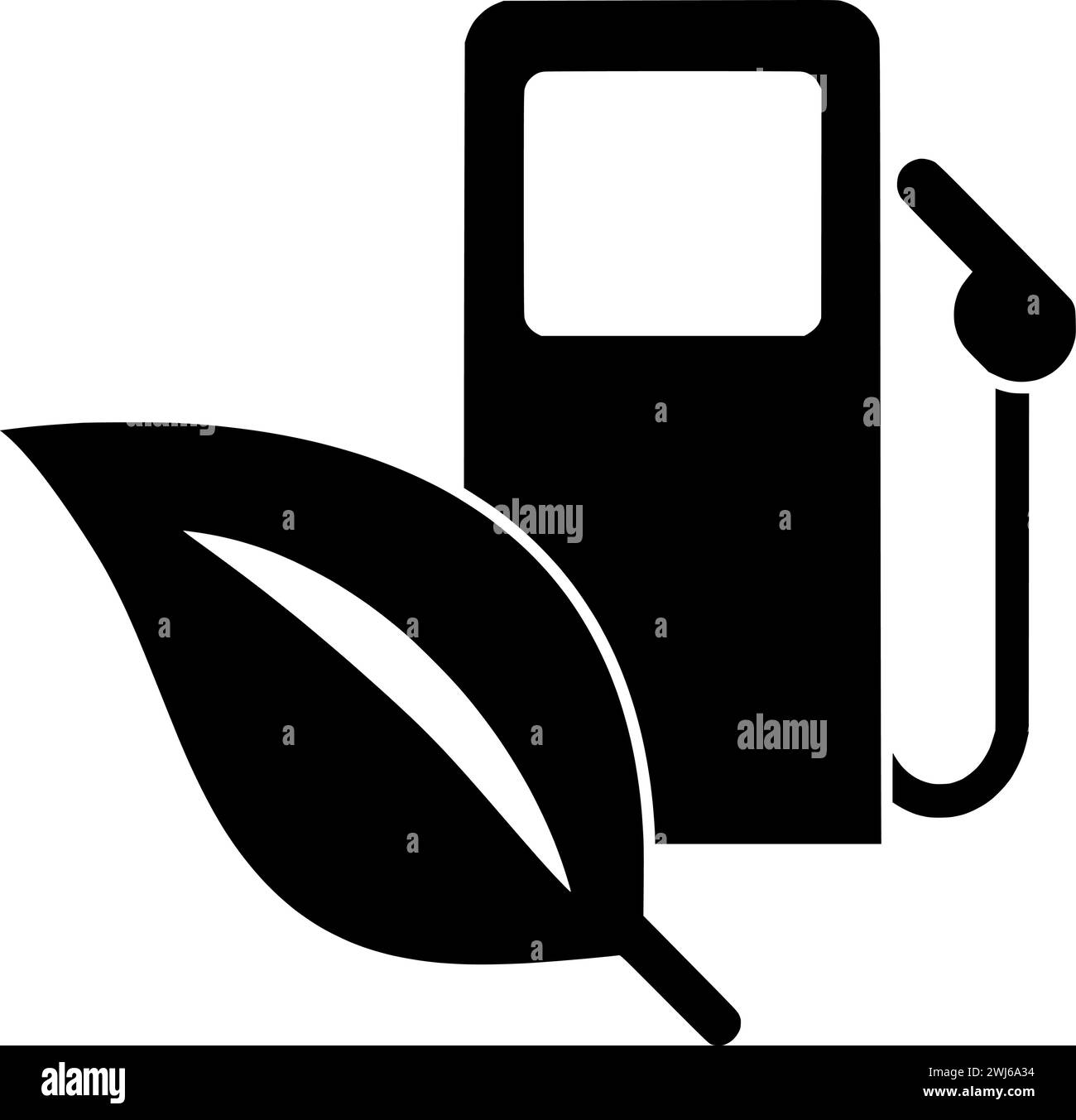 Schwarze Silhouette des Benzins oder flache Illustration der Bioenergie des Energy Logo Öl für Mais mit Blattsymbol und Kraftstoffform Biodiesel als Biodiesel für die Industrie Stock Vektor