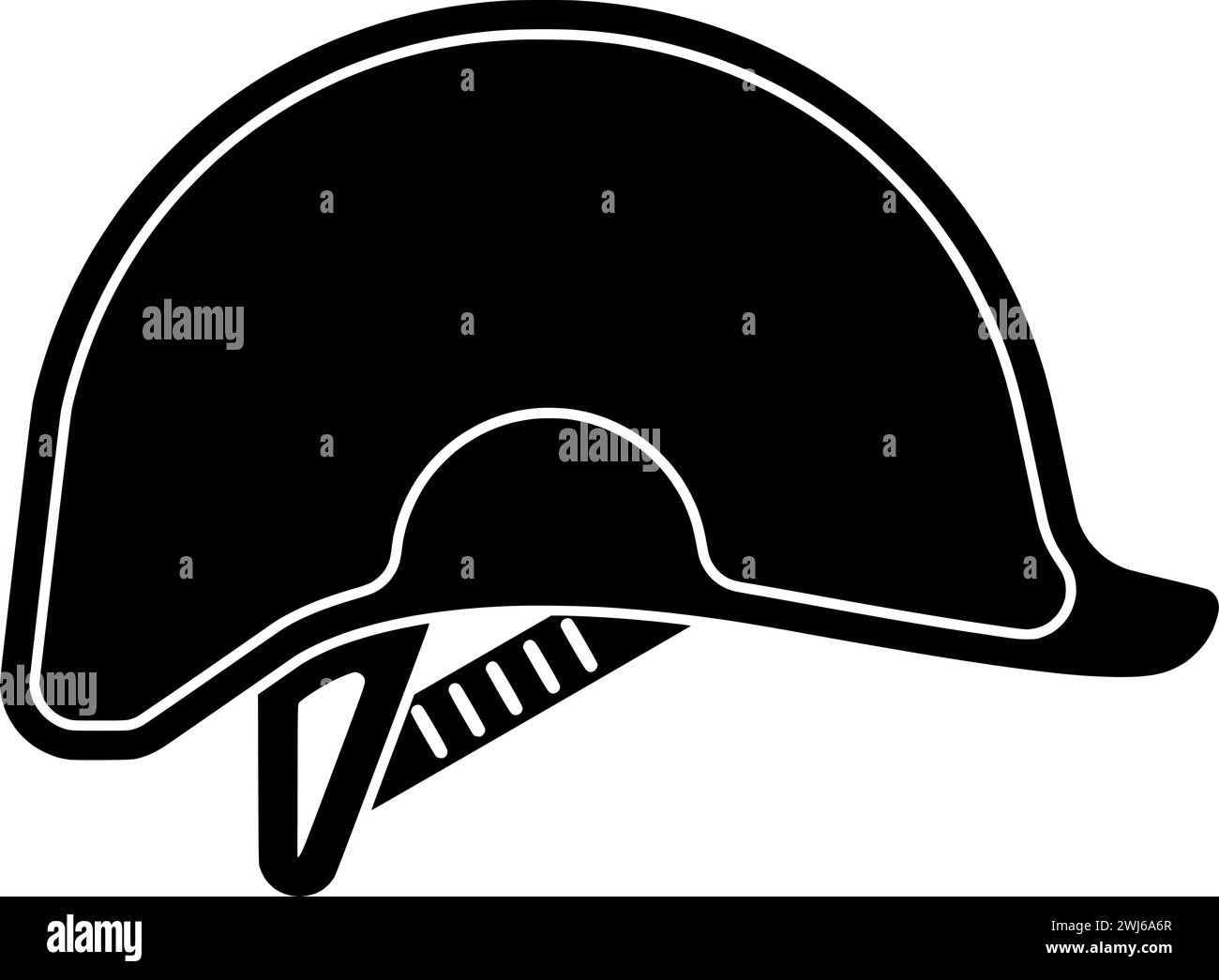 Schwarze Helmsilhouette oder flache Sicherheitsillustration des Ingenieurlogos Miner für Arbeiter mit Minensymbol und Bauform als Schutz für MINI Stock Vektor