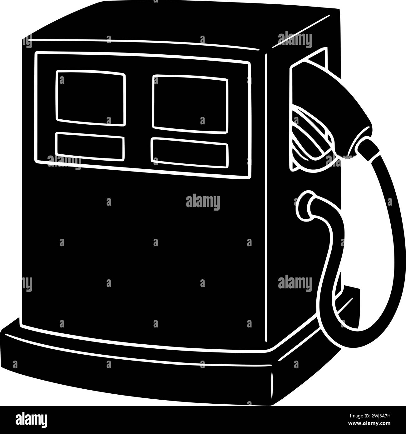 Schwarze Silhouette des Benzins oder der flache Schlauch Illustration des Treibstofflogos Öl für Erdöl mit Transportsymbol und Gasform Energie als Dieselmotor Stock Vektor