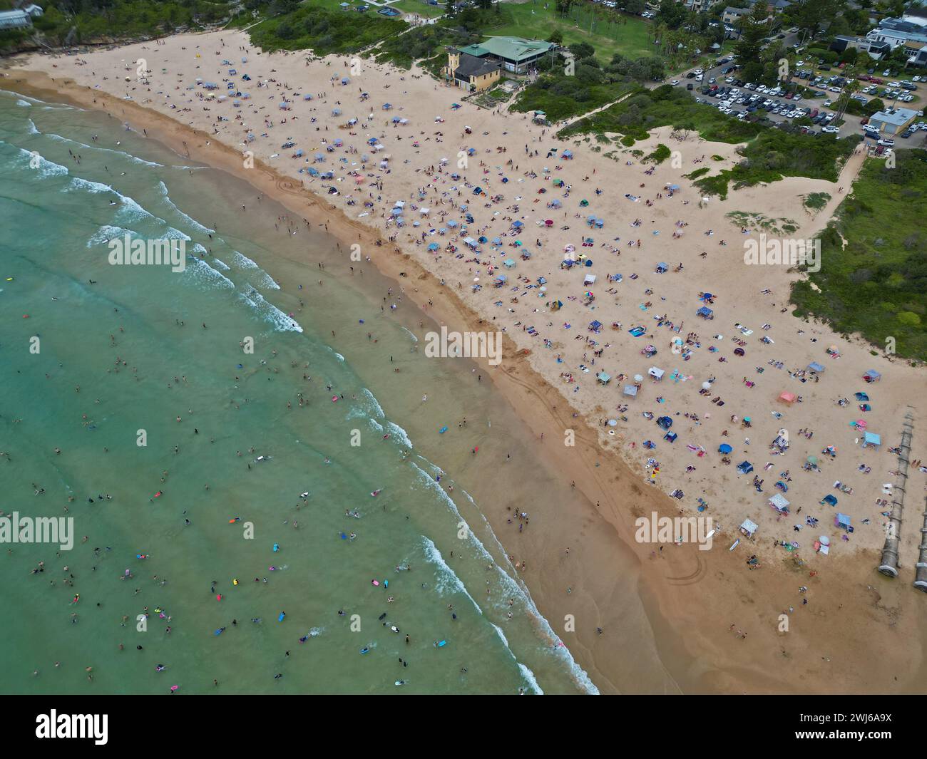 Ein Blick aus der Vogelperspektive auf Freshwater Beach, Freshwater, NSW, Australien Stockfoto