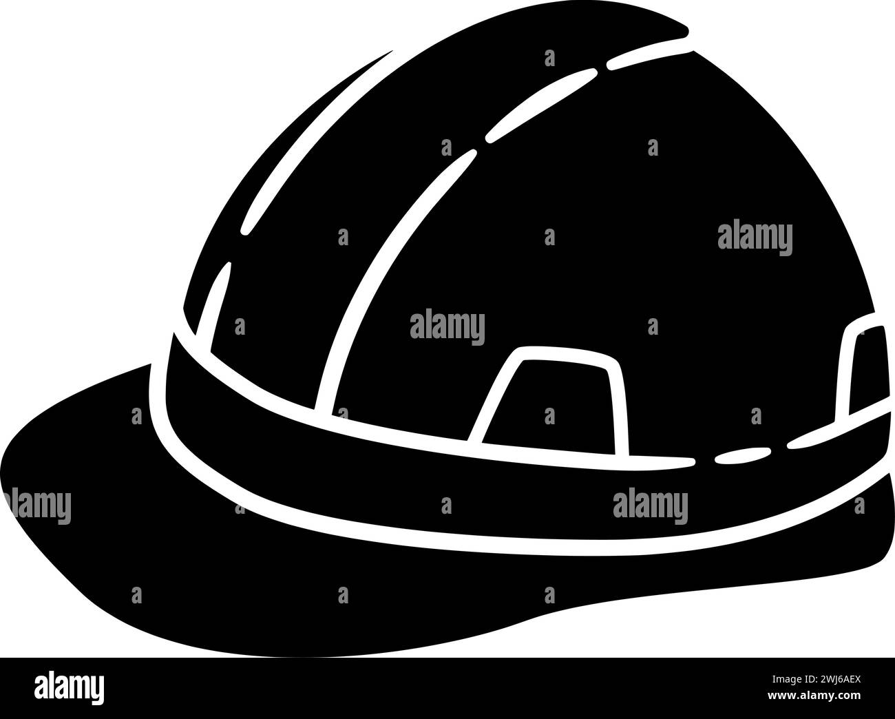 Schwarze Helmsilhouette oder flache Sicherheitsillustration des Ingenieurlogos Miner für Arbeiter mit Minensymbol und Bauform als Schutz für MINI Stock Vektor