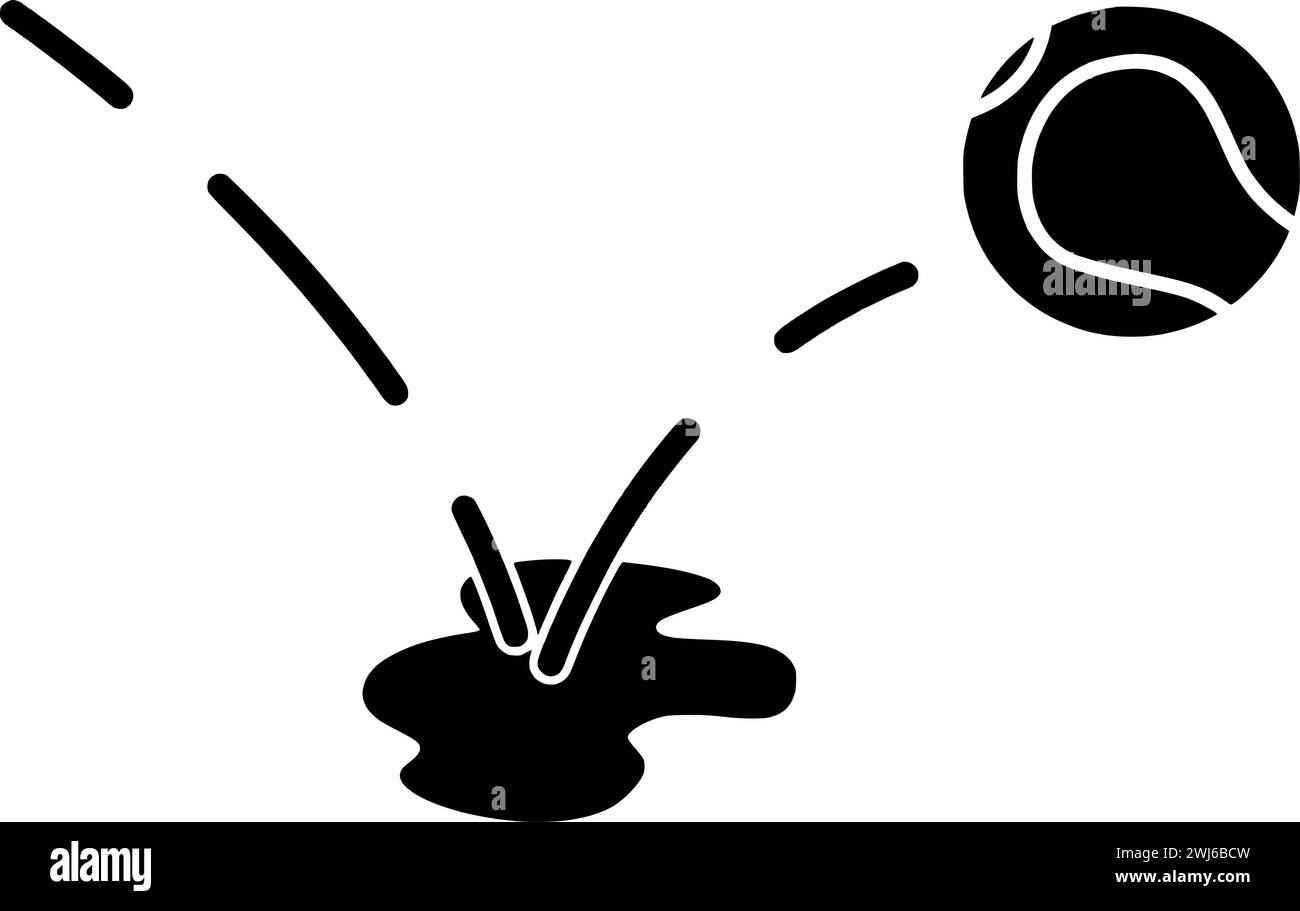 Schwarze Kugel-Silhouette oder flache Tennis-Illustration mit Racket-Logo-Ausrüstung für den Sport mit Spielsymbol und Spielform, die als Wettkampf zum Nachspielen aufprallt Stock Vektor