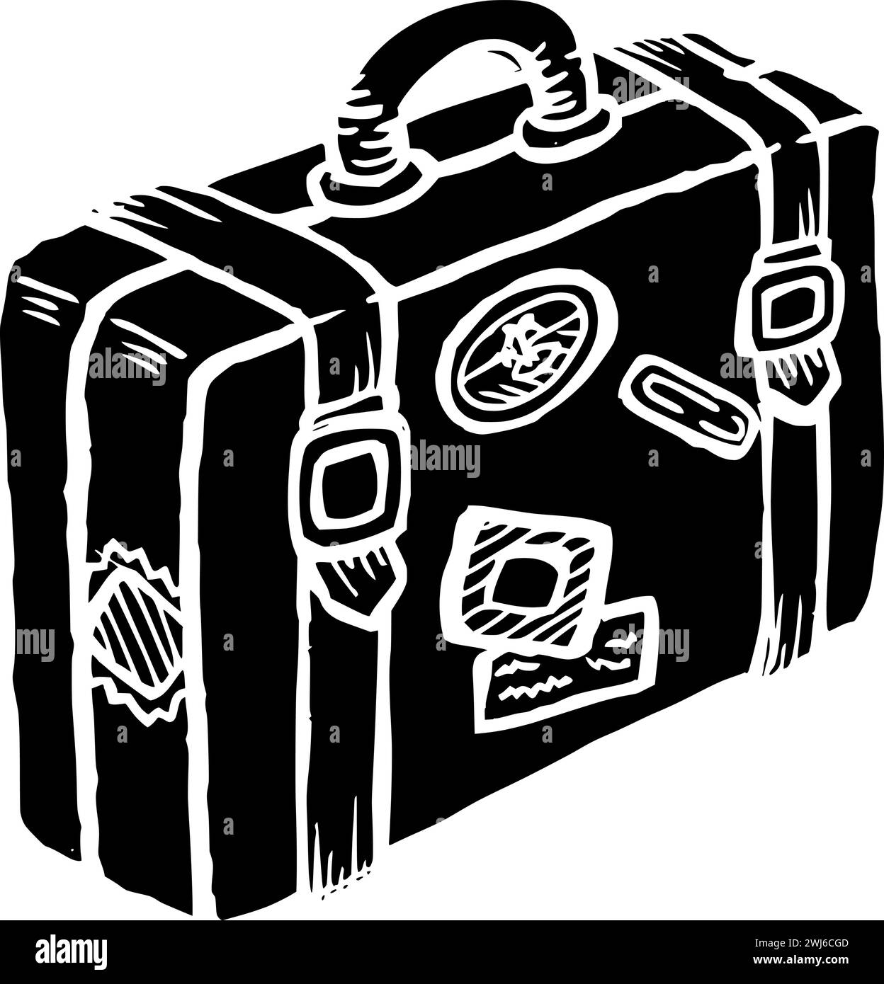 Schwarze Gepäcksilhouette oder flache Tasche Illustration des Reise-Logos Tourismus für Urlaub mit touristischem Symbol und Reisegepäck als Reisekoffer Stock Vektor